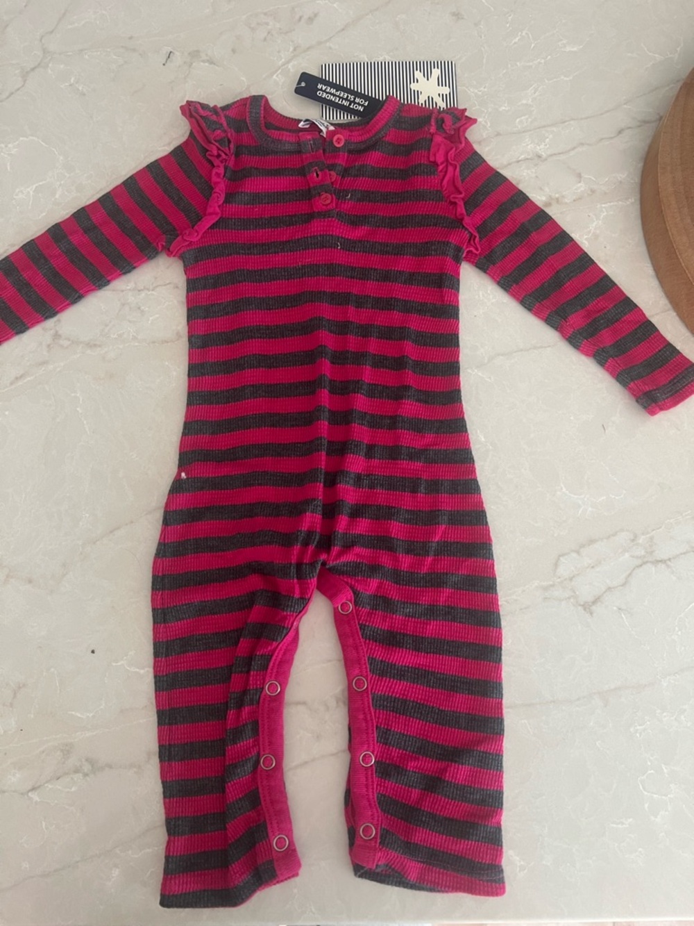 Splendid Kids Striped One-Piece Romper in Pink and Gray